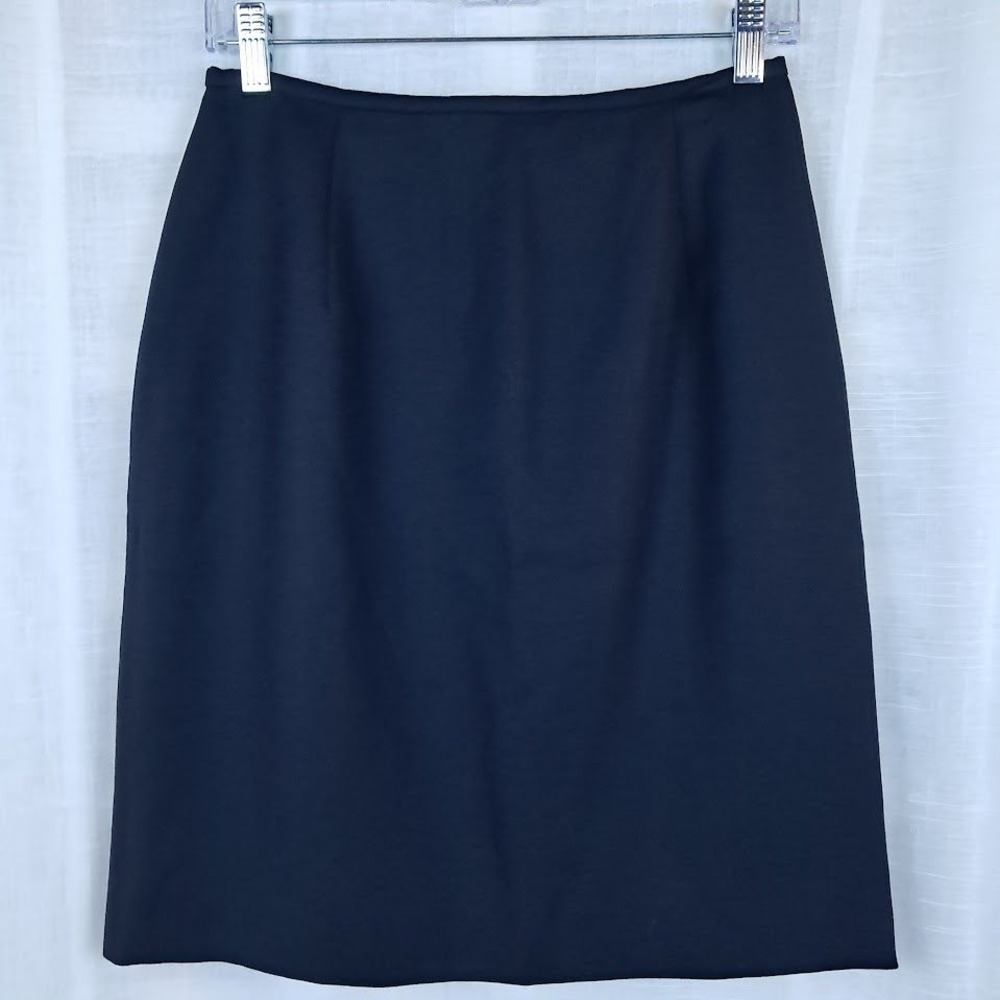 Rena Rowan for Saville 8 Vintage 90s Navy Blue Crepe Pencil Skirt Knee Length